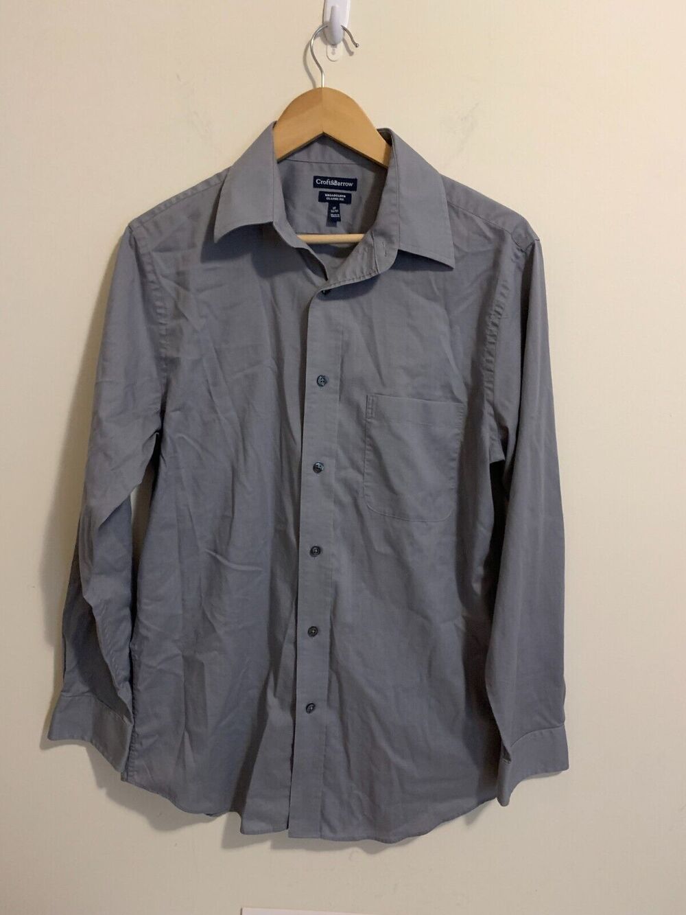 Croft & Borrow Gray Broadcloth Classic Fit Button Up Shirt 15 32/33 Cotton Blend
